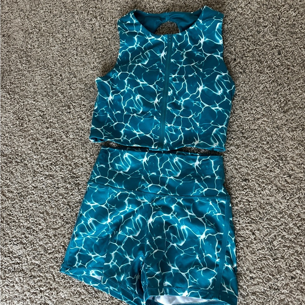 BuffBunny Blue Bike Shorts and Bra, Water Design